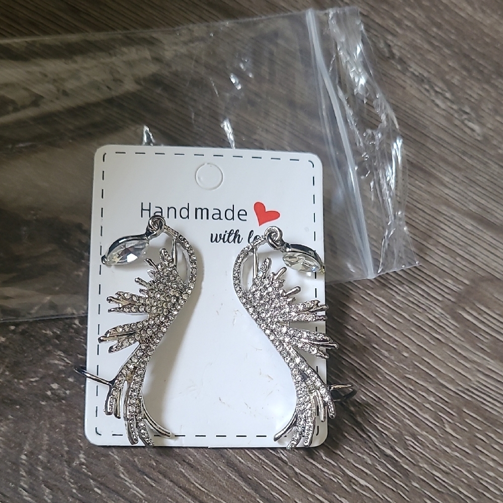 Handmade With Love Silver Crystal  Drop Earrings Pierced But Have Cuff